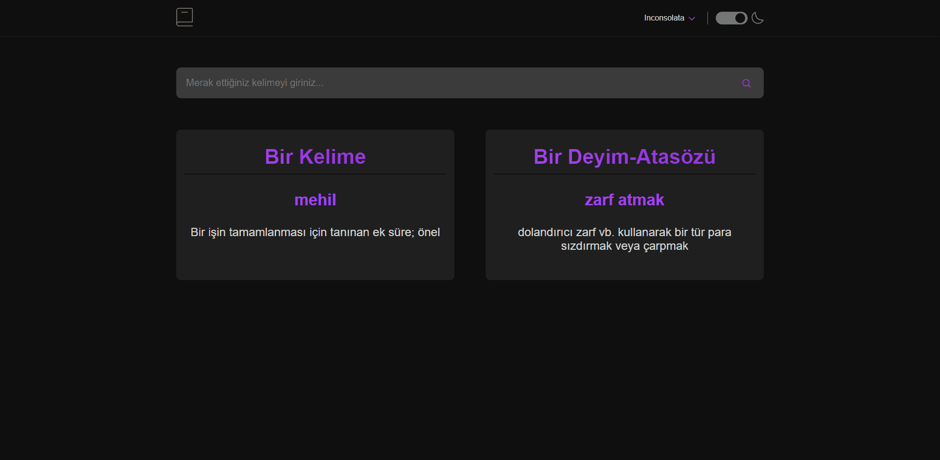 Turkish Dictionary Home Page Preview